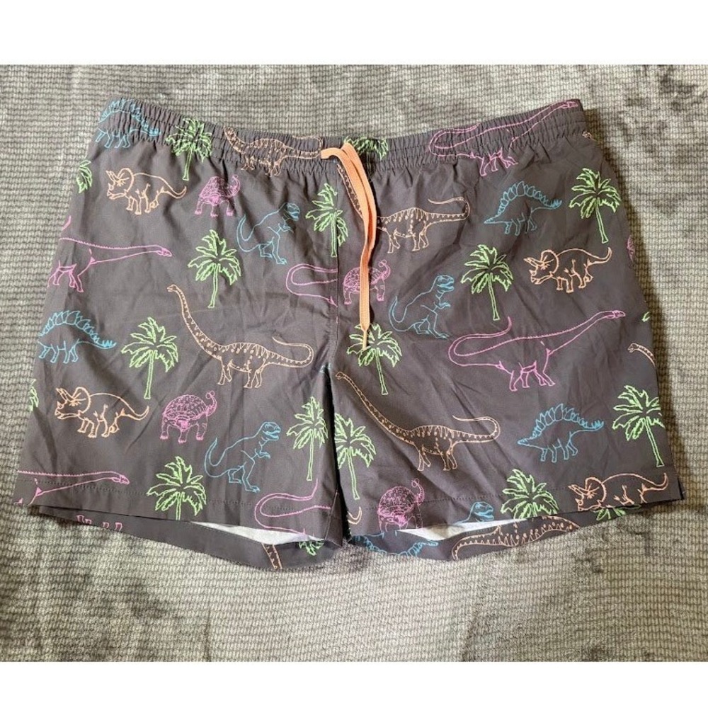Chubbies Mens 2XL Swim Trunks Gray Neon Dinosaur Palm Tree 42X6 Shorts